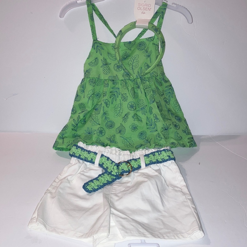 Sigrid Olsen Green Tropical Print Top with White Shots and‎ Accessories 5/6